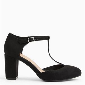 Torrid Size Retro Style 9.5WW 9.5 WW Black Faux Suede Mary Jane T-Strap Heel